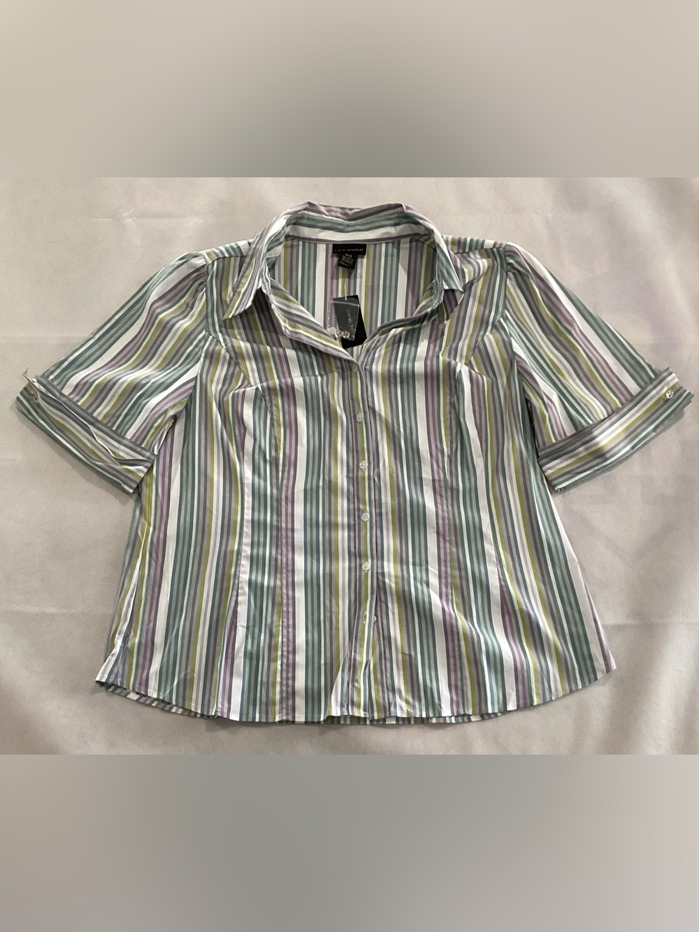 Lane Bryant Pastel Multi-Striped Button-Down Shirt size 14/16 8/22